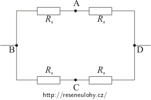 drátěný čtverec, připojený k síti v bodech B, D, bez úhlopříčky