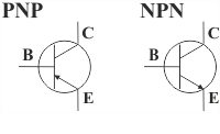 Značka tranzistorů typu PNP a NPN